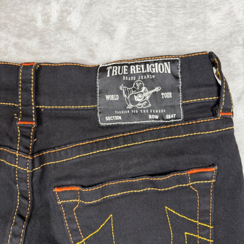 True Religion Billy Relaxed Bootcut Jeans Black Orange Contrast Stitch Mens 31 - Picture 4 of 15